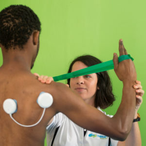 ELECTRICAL MUSCLE STIMULATION uses electrical impulses to stimulate nerves and elicit a muscle contraction. It is often used to enhance muscle strengthening effects and to restore muscle tone after surgery